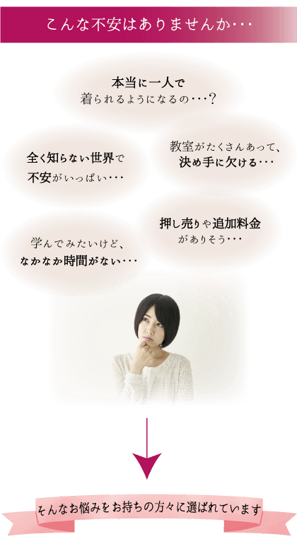 着付け教室に対する不安 本当に着られるようになるのか 教室選びが分からない 押し売りされそう 続けられるか心配 前結び着付け教室 熊本市中央区 着物専門店 わのくに