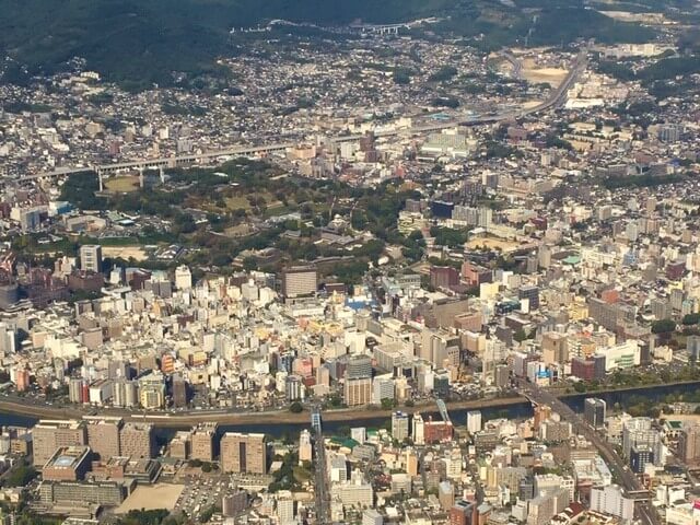 京都出張　機内からの景色　熊本市中央区　着物専門店　わのくに